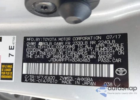 2017 Toyota Prius Prime Premium from USA, damaged, VIN JTDKARFP1H3040483